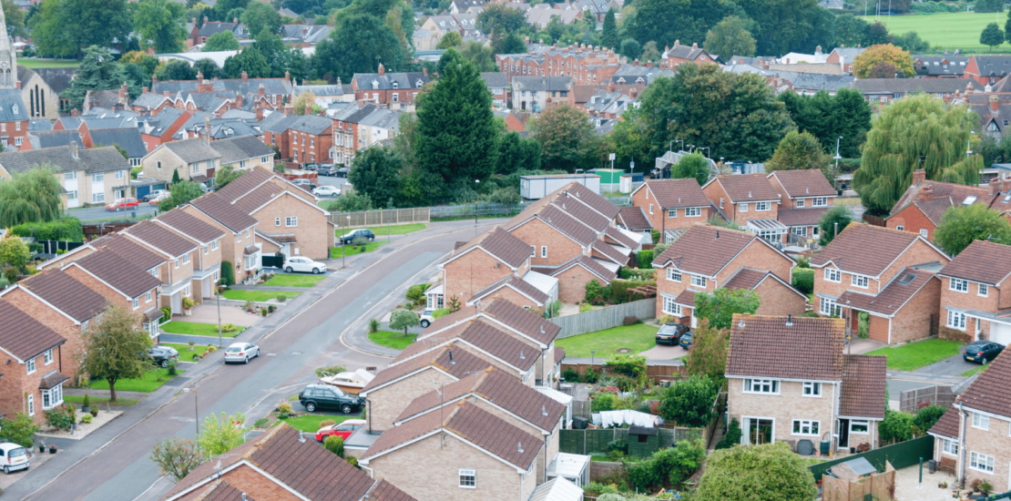 Aerial shot of UK houses